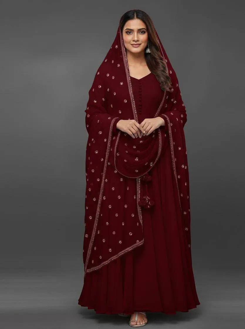 Crinkle Chiffon Maxi Suit With Dupatta and Trouser 3 Pcs