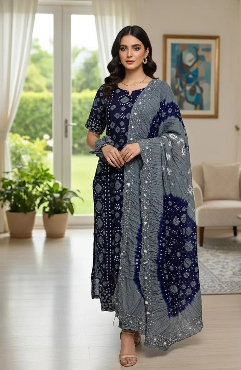 Stylish Printed Linen 3Pcs Suit For Women's