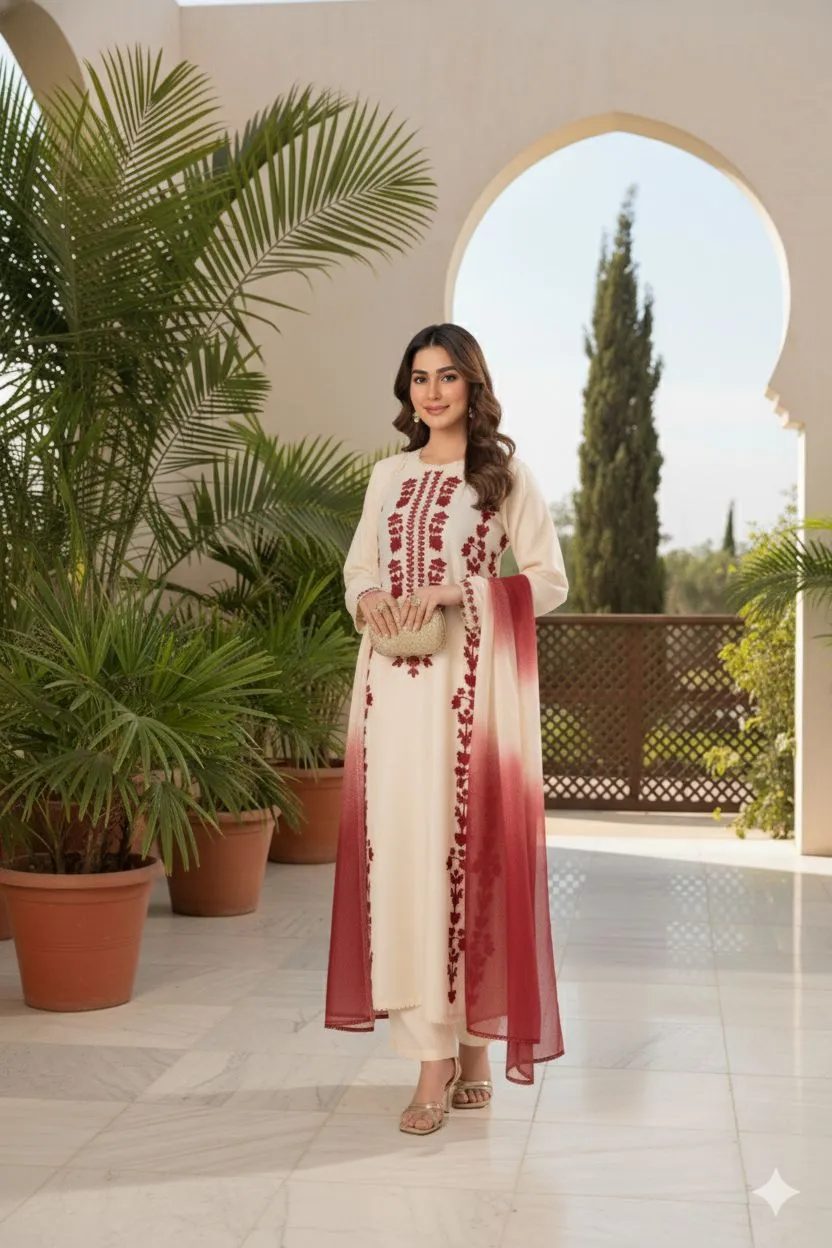 Mix Trending Designs 3 Pcs Unstitched Embroidered Suit