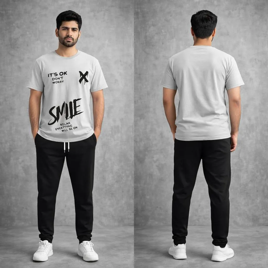 Men Printed Graphic Track Suit Grey  Black Cotton Summer Sale