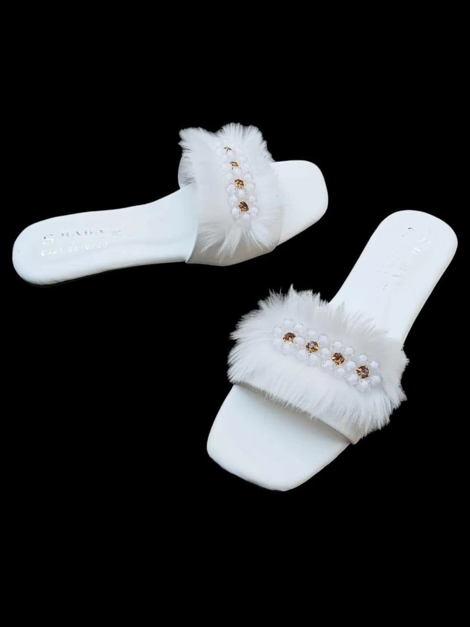 Women's Santhetic Leather Rhinestone Slide White Size 6 To 10