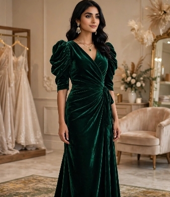 Emerald Green Velvet Wrap Bridal Gown - Winter Collection 2026 - Koda Wear Official